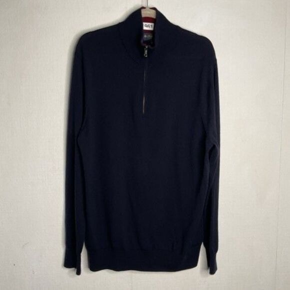 Brooks Brothers Navy Blue 100% Merino Wool 1/4 Zip MockNeck Sweater Men Size XL - Picture 1 of 8